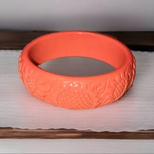 Vintage Bakelite Coral Bangle Bracelet Carved Nature Sunflowers 🌻